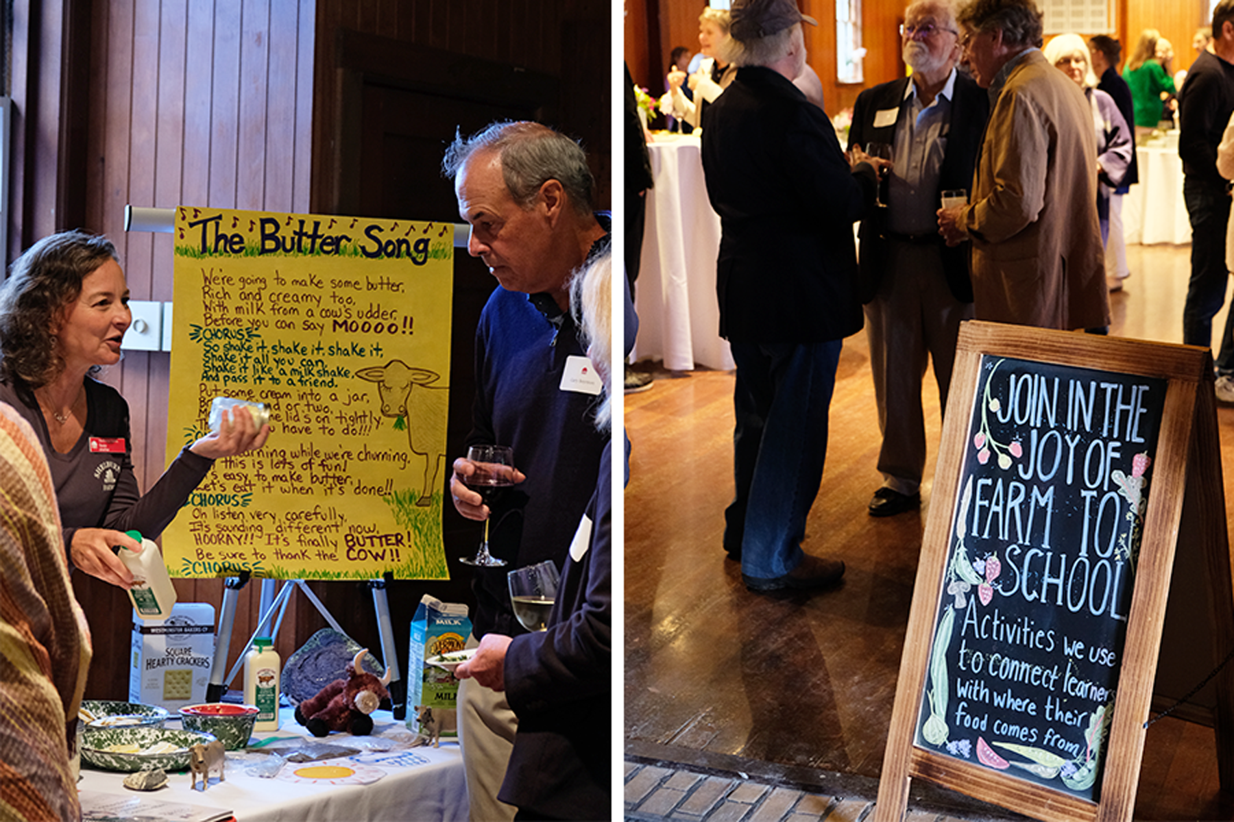 Educator Susie Marchand teaches guests how to make butter at a recent gathering showcasing the food systems work we do with youth.