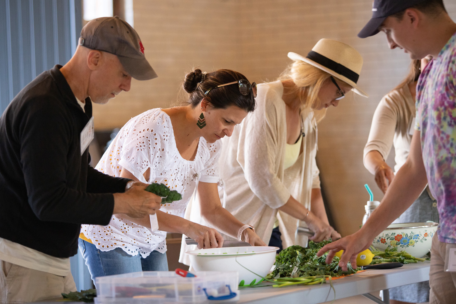 Participants cook together during a workshop