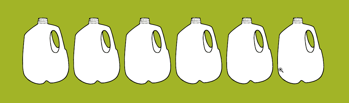 Illustration of 6 gallons of milk side by side