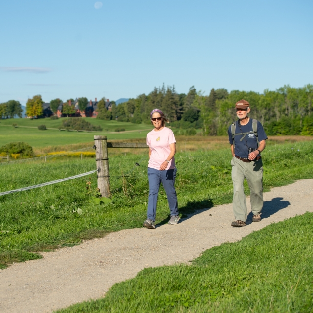 Couple walking on the trails near the dairy