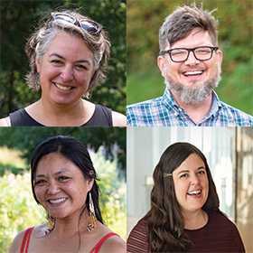 A collage of four portraits of smiling facilitators