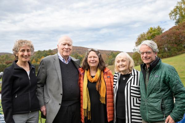 Farm to school champions gathered to celebrate Senator Patrick Leahy on October 4 at Crossett Brook Middle School. From left to right: Vermont FEED Project Director Betsy Rosenbluth, Senator Patrick Leahy, Shelburne Farms Executive Vice President Megan Camp, Marcelle Leahy, Shelburne Farms President Alec Webb.