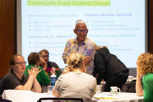 Farm to School Institute participants working with Vermont FEED and Shelburne Farms educator Jorge Yagual. Photo by Sarah Webb.