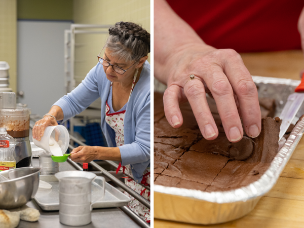 Workshop participants baking Chef Jim's Black Bean Brownies.