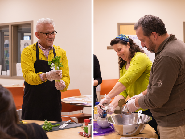 Educator Jorge Yagual (left) works with COTS staff and volunteers, including Tamira Martel (right).