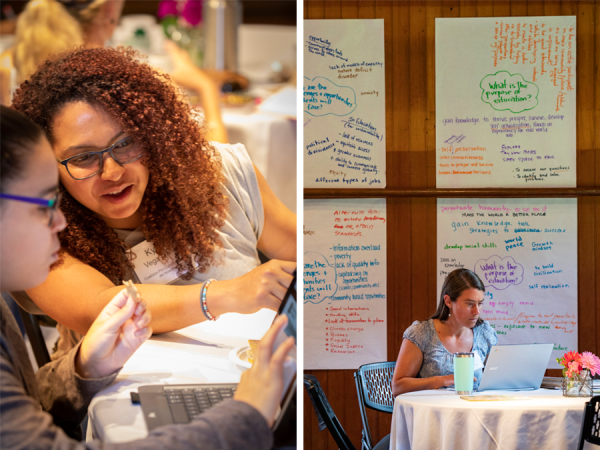 Participants regroup in the Coach Barn for supported work time with the Shelburne Farms professional learning team. Photo by Bob Schatz.