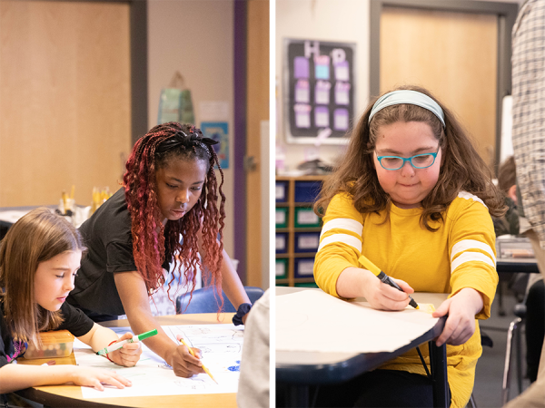 Willston Central School students working on a community map inspired by the UN's Sustainable Development Goals.