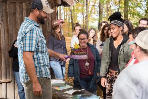 Students and instructor in Outdoor Classroom at Shelburne Farms